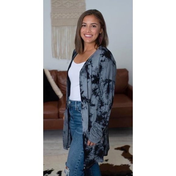 Shirley & Stone Jackets & Blazers - Shirley & Stone Tie Dye Long Cardigan, Grey